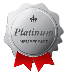 Graphic of a badge that says platinum membership with a red ribbon